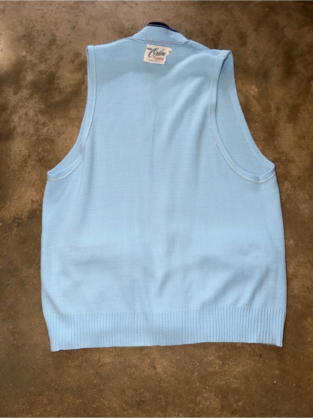 Vintage Campus Pure Orlon Sweater Vest Blue Navy Trim Button Front M Academia - Picture 9 of 9